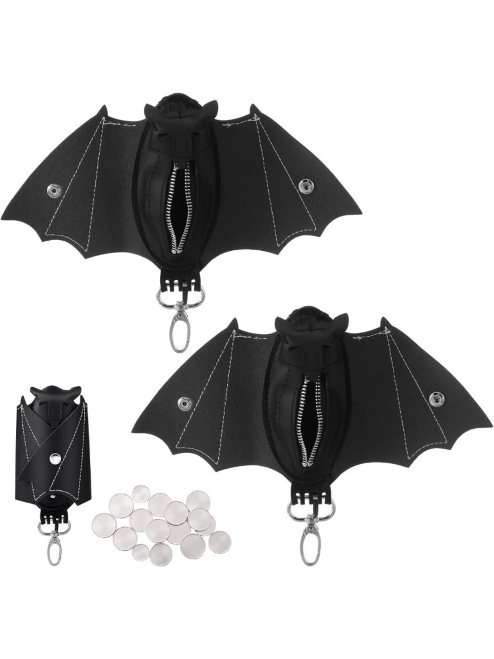 Gothic Bat Coin Purse Set - Handmade Halloween Folding Wing Wallets, 2 Pack